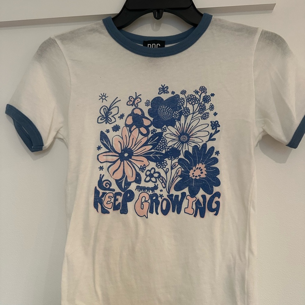 BDG Floral Graphic Tee - White and Blue